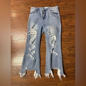 Frayed Hem Light Blue Flare Jeans
